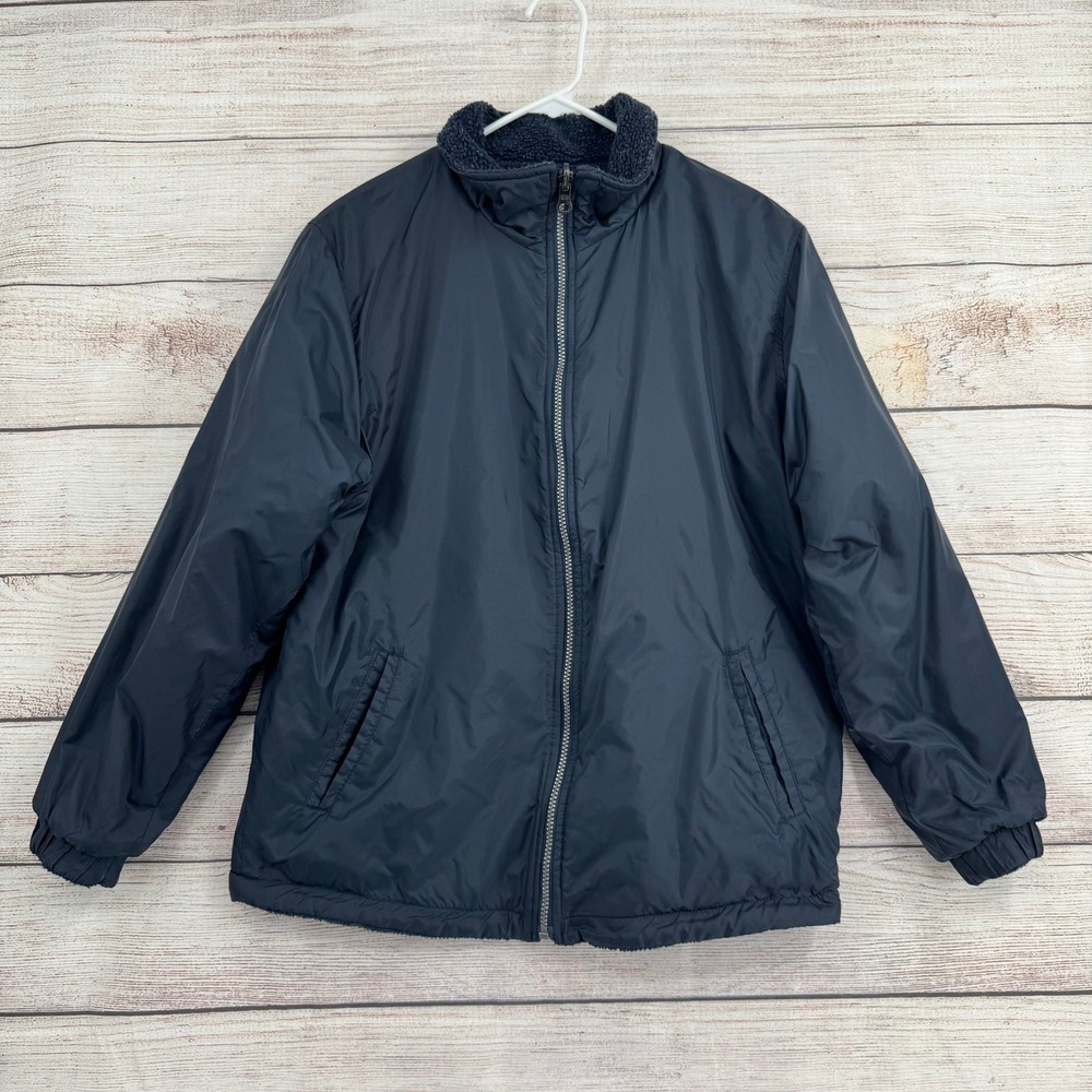 PAQ Sport Reversible Jacket Mens Small Navy Blue Sherpa Fleece Full Zip